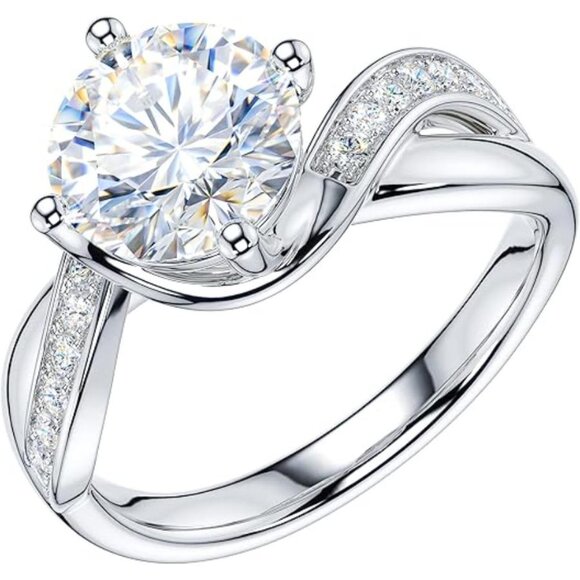 Simulated Diamond Sterling Silver Twisted Swirled Engagement Ring